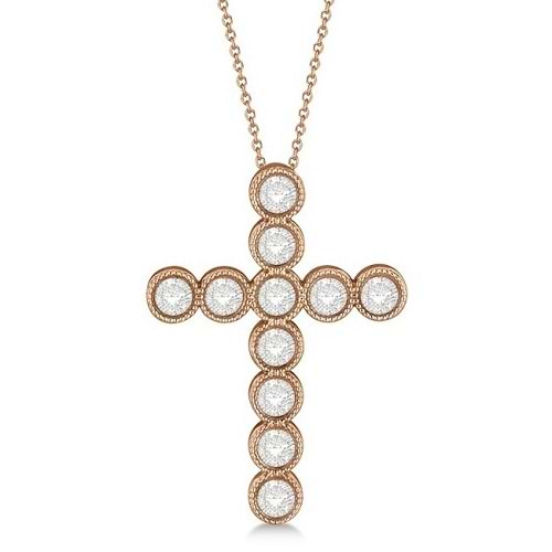 Diamond Cross Pendant Necklace 14k Rose Gold (0.54ct)