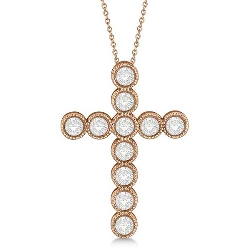 Diamond Cross Pendant Necklace 14k Rose Gold (1.09ct)