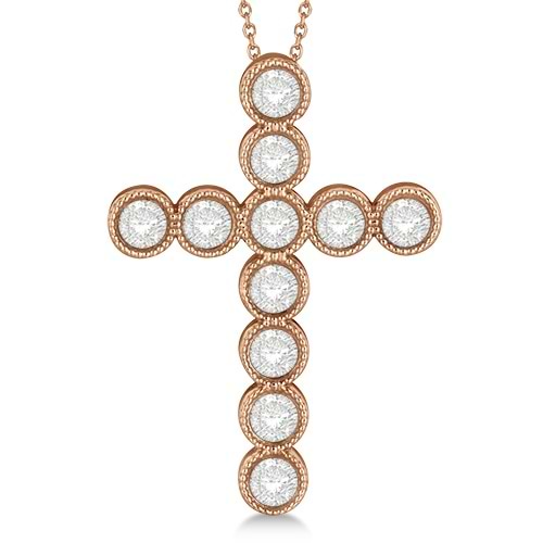 Diamond Cross Pendant Necklace 14k Rose Gold (2.20ct)
