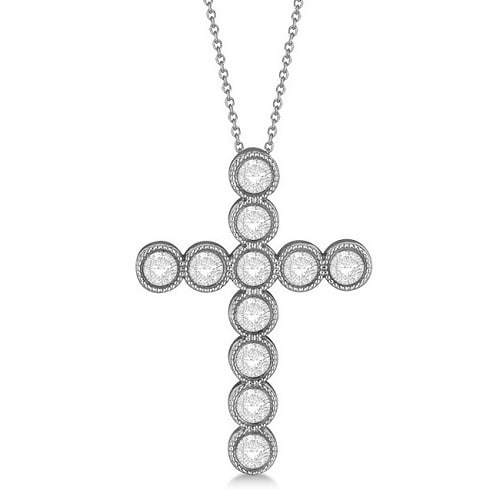 Diamond Cross Pendant Necklace 14k White Gold (0.54ct)