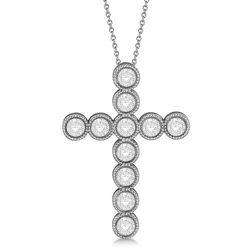 Diamond Cross Pendant Necklace 14k White Gold (1.09ct)