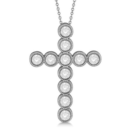 Diamond Cross Pendant Necklace 14k White Gold (1.57ct)