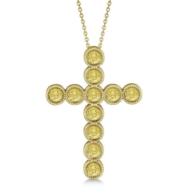 Yellow Diamond Cross Pendant Necklace 14k Yellow Gold (1.57ct)