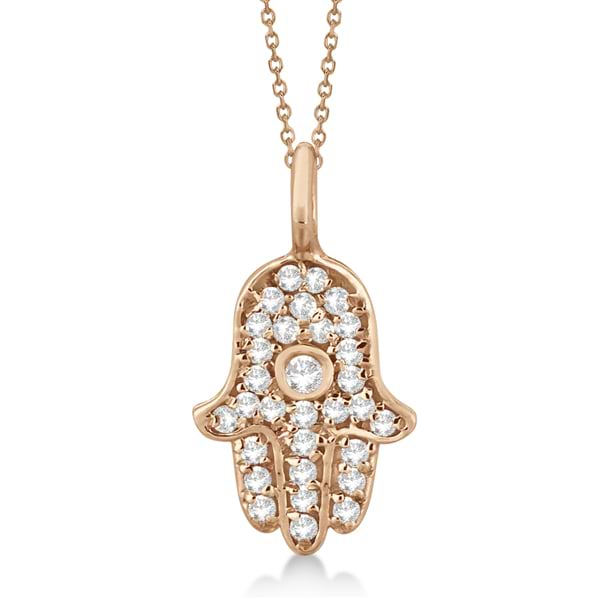 Diamond Hamsa Hand Pendant Necklace 14K Rose Gold (0.17ct)