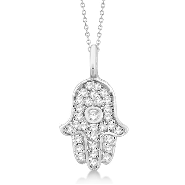Diamond Hamsa Hand Pendant Necklace 14K White Gold (0.17ct)
