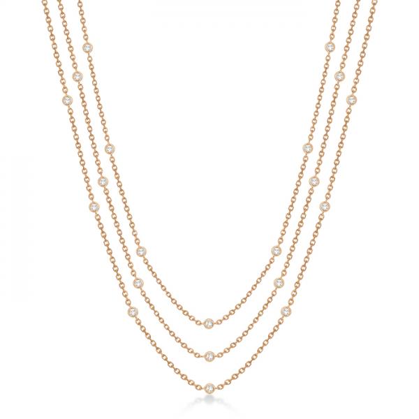 Three-Strand Diamond Station Necklace in 14k Rose Gold (3.01ct)