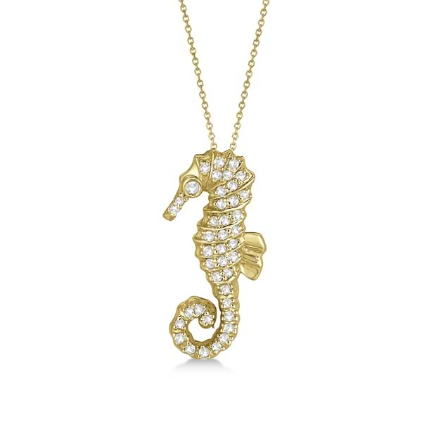 Diamond Seahorse Pendant Necklace 14k Yellow Gold (0.29ct)