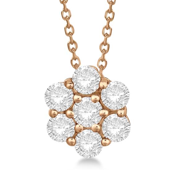 Cluster Diamond Flower Pendant Necklace 14K Rose Gold (1.00ct)