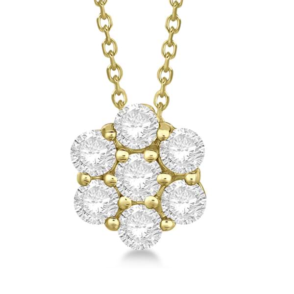 Cluster Diamond Flower Pendant Necklace 14K Yellow Gold (1.00ct)