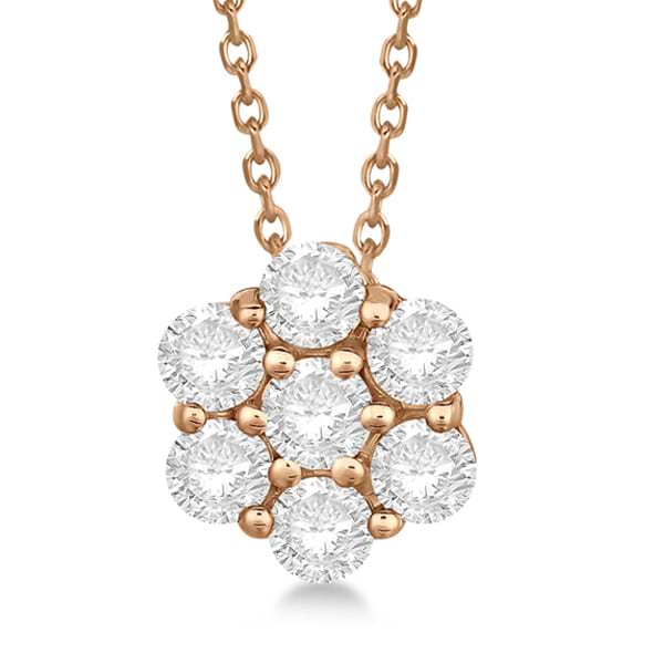Cluster Diamond Flower Pendant Necklace 14K Rose Gold (1.50ct)