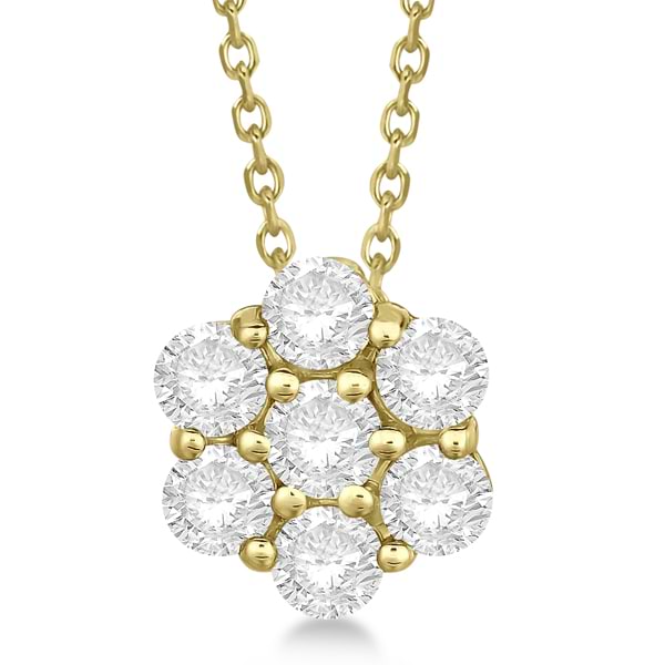 Cluster Diamond Flower Pendant Necklace 14K Yellow Gold (1.75ct)