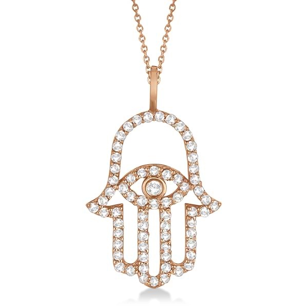 Diamond Hamsa Evil Eye Pendant Necklace 18k Rose Gold (0.51ct)