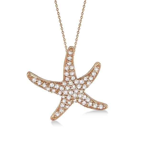 Diamond Starfish Pendant Necklace 14k Rose Gold (0.55ct)
