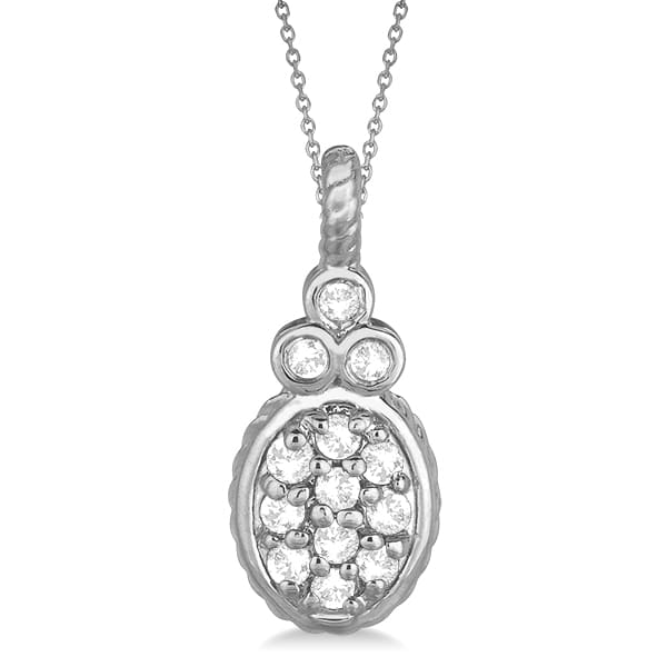 Vintage Oval Diamond Pendant Necklace 14kt White Gold (0.17ct)