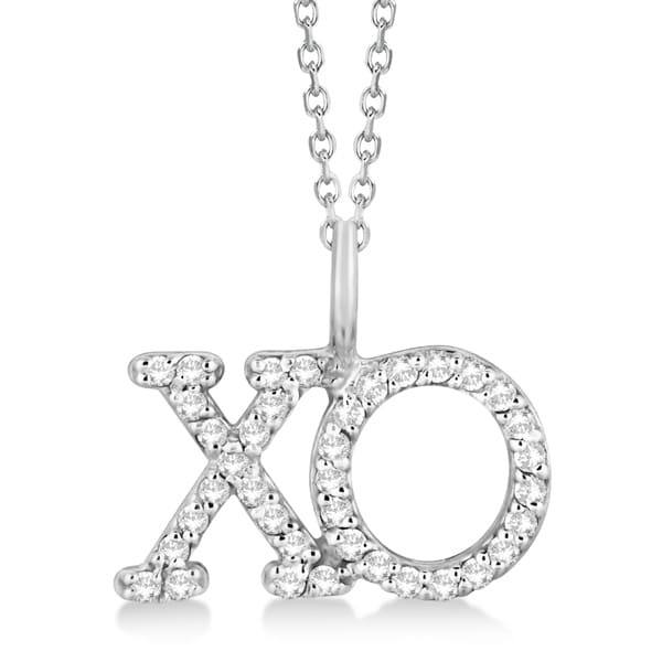 Diamond XO Pendant Necklace Hugs and Kisses 14K White Gold (0.20ct)