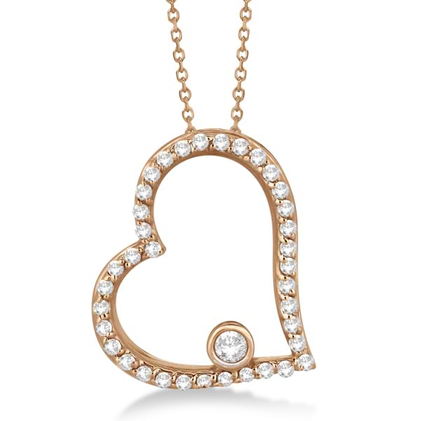 Bezel Set Diamond Open Heart Pendant Necklace 14K Rose Gold (0.34ct)