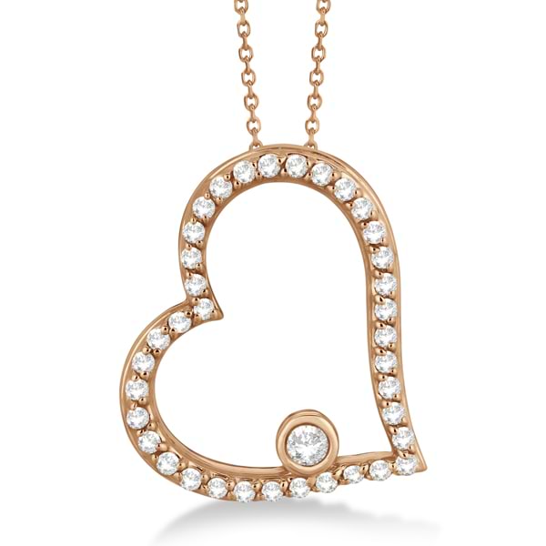 Bezel Set Diamond Open Heart Pendant Necklace 14K Rose Gold (0.50ct)