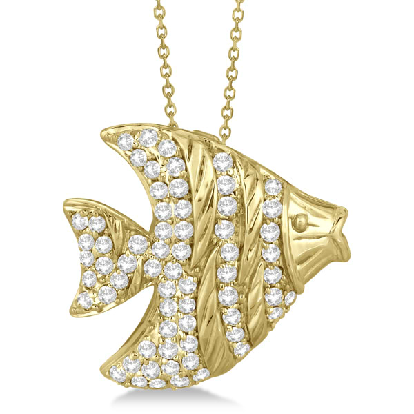 Pave Diamond Fish Pendant Necklace 14K Yellow Gold (0.64ct)