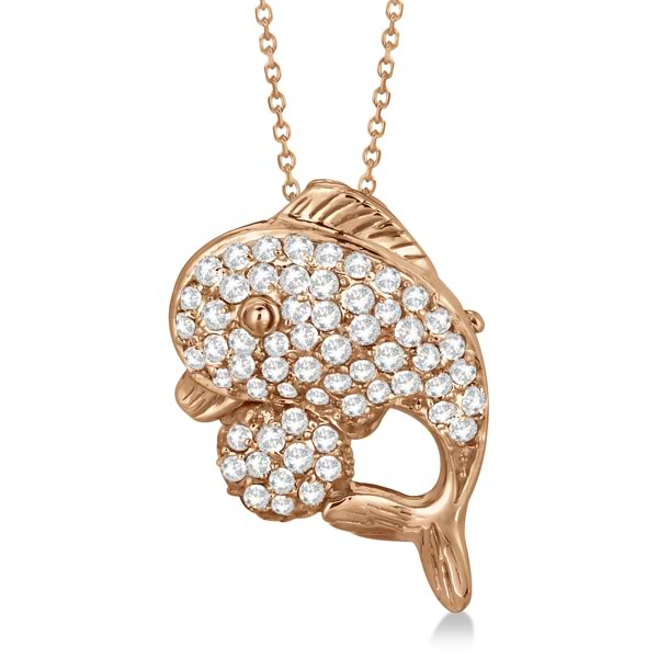 Pave Diamond Dolphin Pendant Necklace 14K Rose Gold (0.70ct)