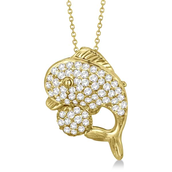 Pave Diamond Dolphin Pendant Necklace 14K Yellow Gold (0.70ct)