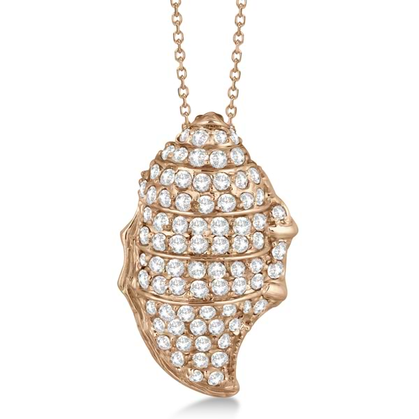 Pave Diamond Spiral Shell Pendant Necklace 14K Rose Gold (0.92ct)