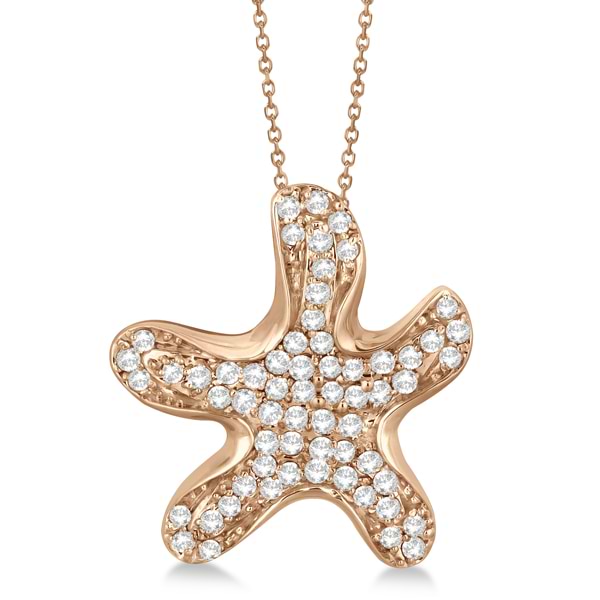 Pave Diamond Starfish Pendant Necklace 14K Rose Gold  (0.62ct)