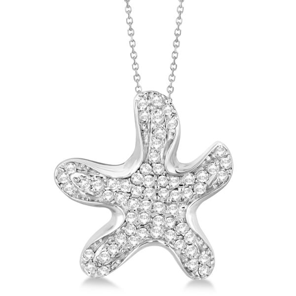 Pave Diamond Starfish Pendant Necklace 14K White Gold (0.62ct)