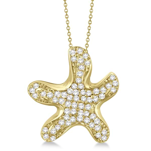 Pave Diamond Starfish Pendant Necklace 14K Yellow Gold (0.62ct)