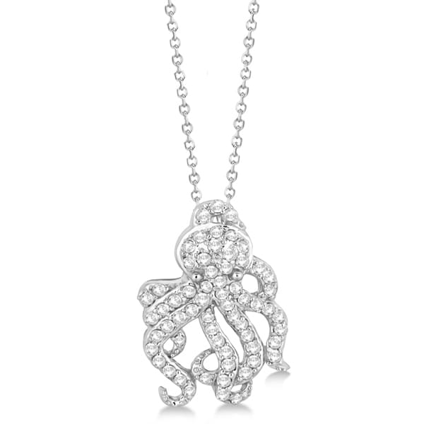 Pave Diamond Octopus Pendant Necklace 14K White Gold (0.61ct)