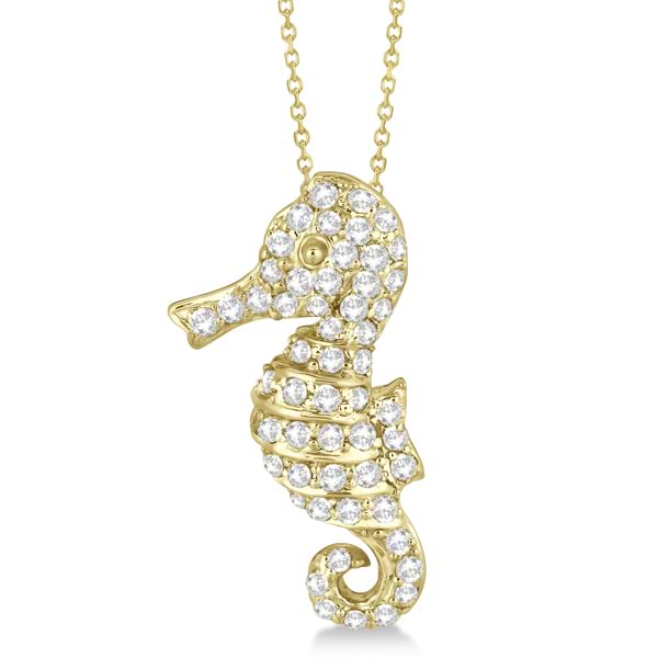 Pave Diamond Seahorse Pendant Necklace 14K Yellow Gold (0.64ct)
