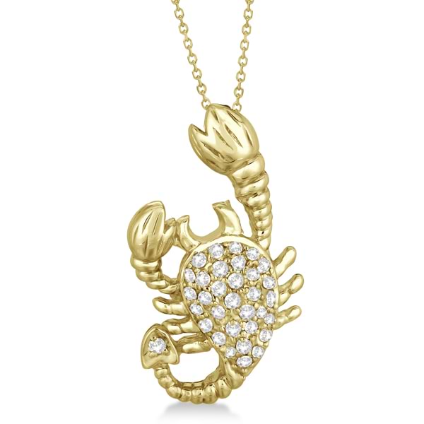 Pave Diamond Scorpion Pendant Necklace 14K Yellow Gold (0.33ct)