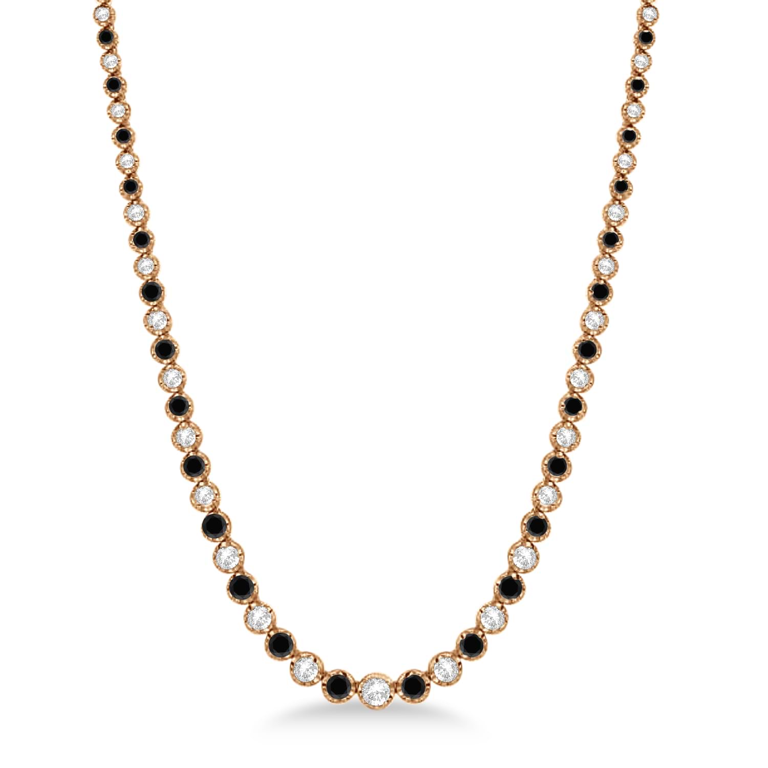 Eternity Black & White Diamond Tennis Necklace 14k Rose Gold (10.35ct)