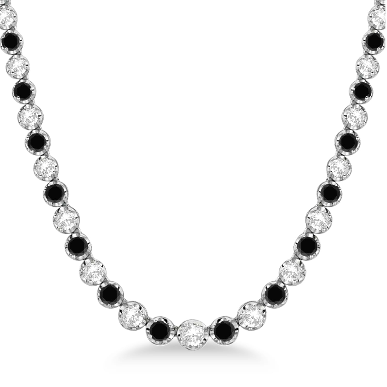 Eternity Black & White Diamond Tennis Necklace 14k White Gold (10.35ct)