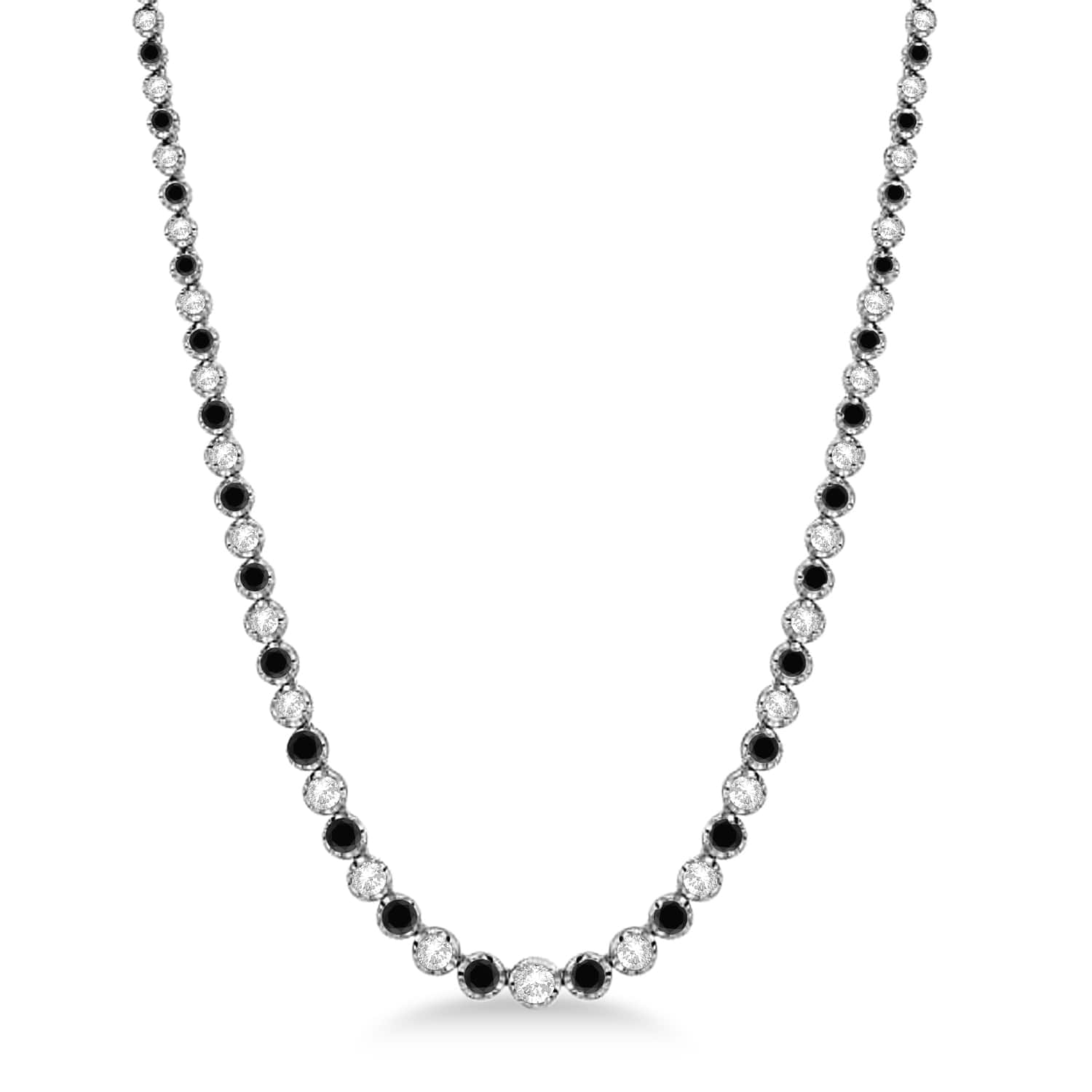 Eternity Black & White Diamond Tennis Necklace 14k White Gold (10.35ct)