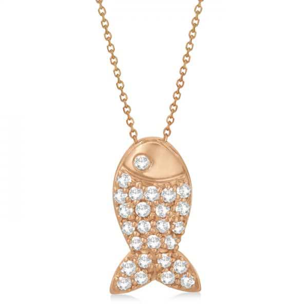 Fish Shaped Diamond Pendant Necklace Pave Set 14k Rose Gold (0.26ct)