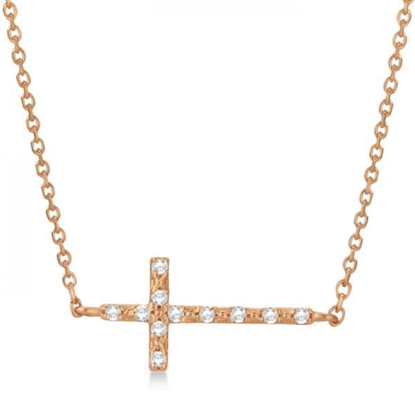 Sideways Diamond Cross Pendant Necklace 14k Rose Gold (0.10ct)