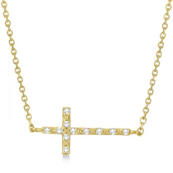 Sideways Diamond Cross Pendant Necklace 14k Yellow Gold (0.10ct)