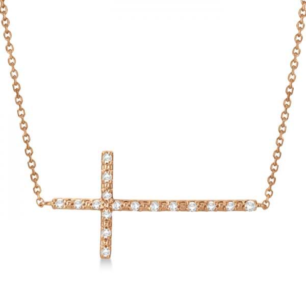 Sideways Diamond Cross Pendant Necklace 14k Rose Gold (0.20ct)