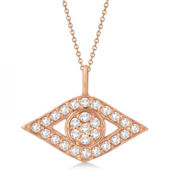 Evil Eye Diamond Pendant Necklace in 14k Rose Gold Pave Set (0.50ct)