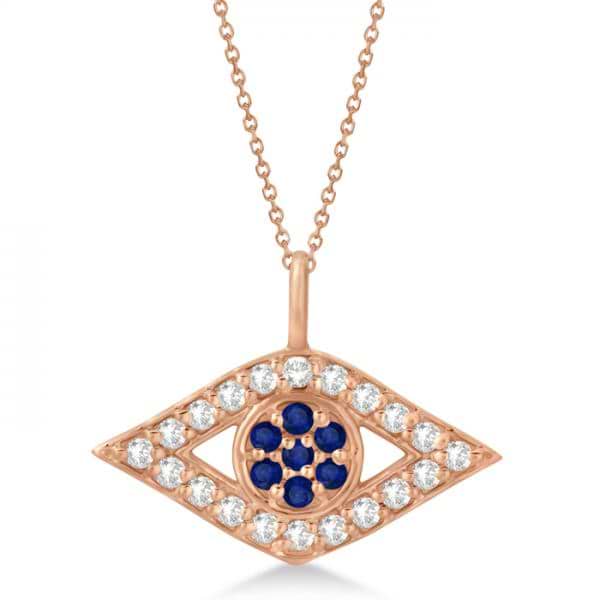 Evil Eye Diamond & Sapphire Pendant Necklace 14k Rose Gold (0.50ct)