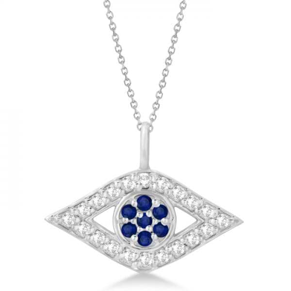 Evil Eye Diamond & Sapphire Pendant Necklace 14k White Gold (0.50ct)