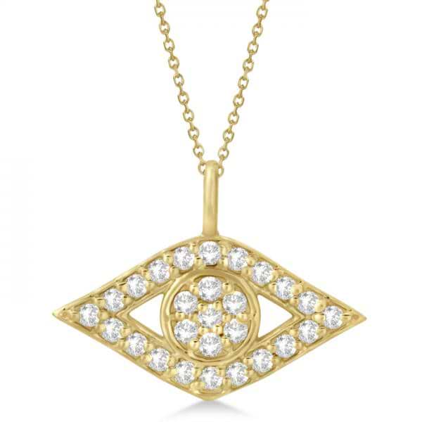Evil Eye Diamond Pendant Necklace in 14k Yellow Gold Pave Set (0.50ct)