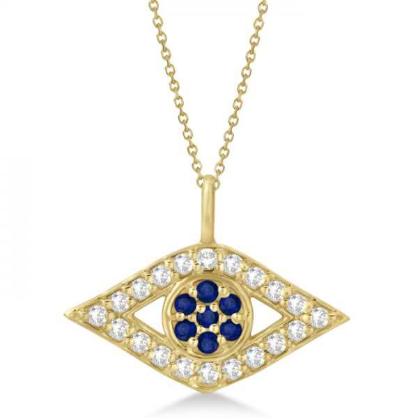 Evil Eye Diamond & Sapphire Pendant Necklace 14k Yellow Gold (0.50ct)