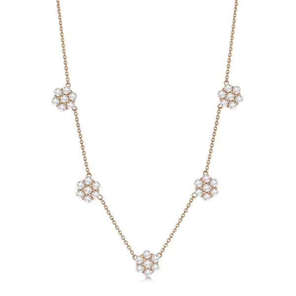Diamonds By The Yard Flower Necklace Pave Set 14k Rose Gold 4.04ct
