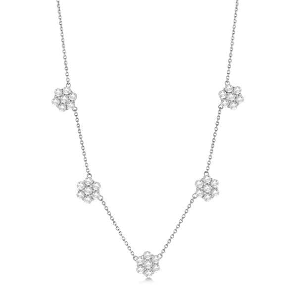 Diamonds By The Yard Flower Necklace Pave Set 14k White Gold 4.04ct