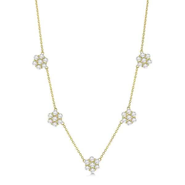 Diamonds By The Yard Flower Necklace Pave Set 14k Yellow Gold 4.04ct
