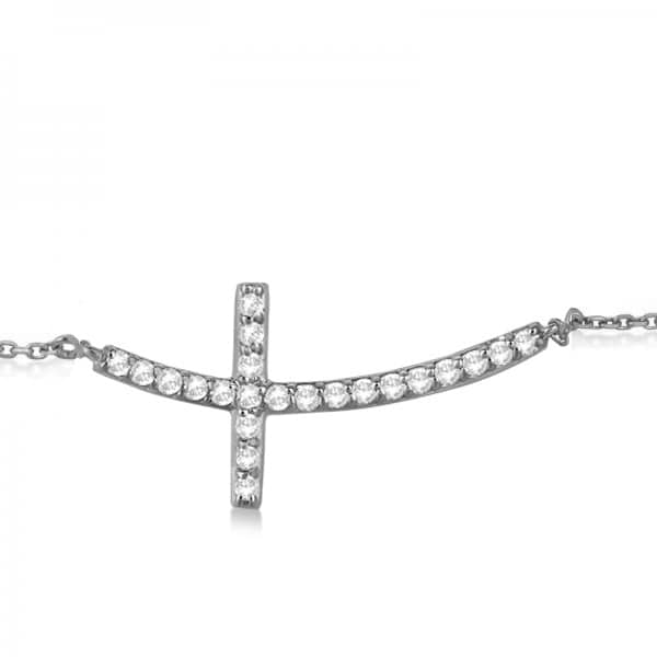 Diamond Sideways Curved Cross Chain Bracelet 14k White Gold (0.50ct)