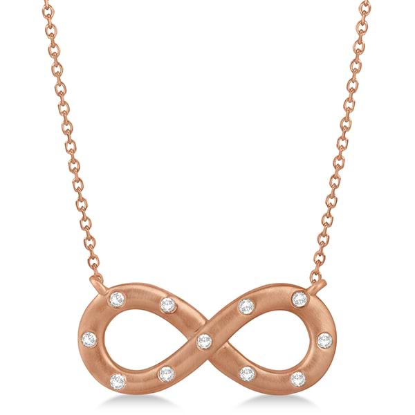 Burnished Diamond Infinity Pendant Necklace in 14k Rose Gold 0.11ct