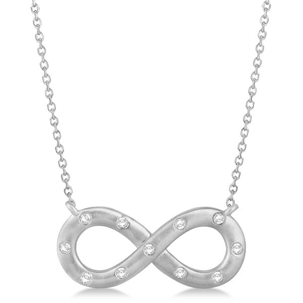 Burnished Diamond Infinity Pendant Necklace in 14k White Gold 0.11ct