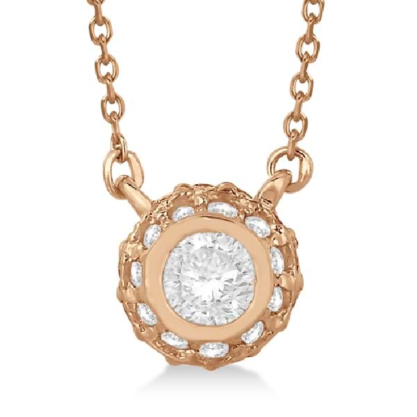 Vintage Bezel Halo Diamond Pendant Necklace 14k Rose Gold (0.50cts)